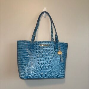 Brahmin Cerulean Melbourne Genuine Leather Croc-Embossed Tote with Gold Charm